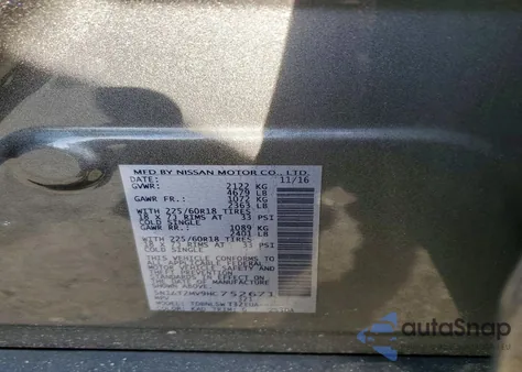 2017 Nissan Rogue Sv z USA, uszkodzony, nr VIN 5N1AT2MV9HC752671